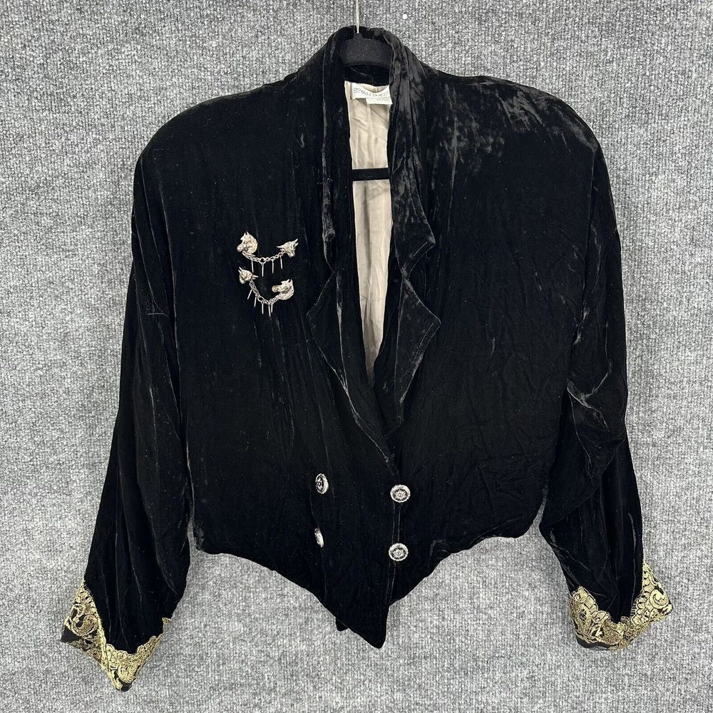 Vintage Bryan Emerson Blazer Womens 1 S/M Velour Black Dark‎ Academia